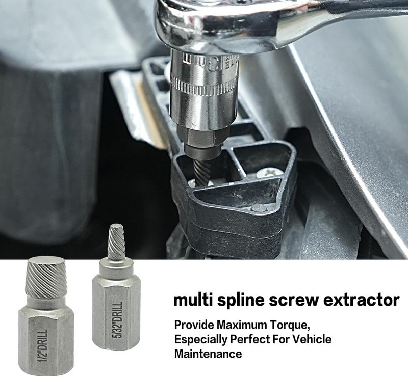 GMTOOLS 35-Piece Helical Screw Puller Bolt Puller Kit, Easy Removal Kit with Left Hand Drill Bit Multi-spline Puller for Stripping Damaged, Studs, Rusty, Fillet Bolts, Nuts and Screws Screw Remover - Image 4